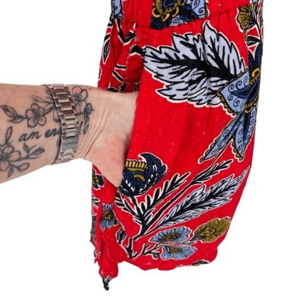 LOFT Petites Red Floral Ruffle Neck Sleeveless Romper Size SP - Picture 5 of 15